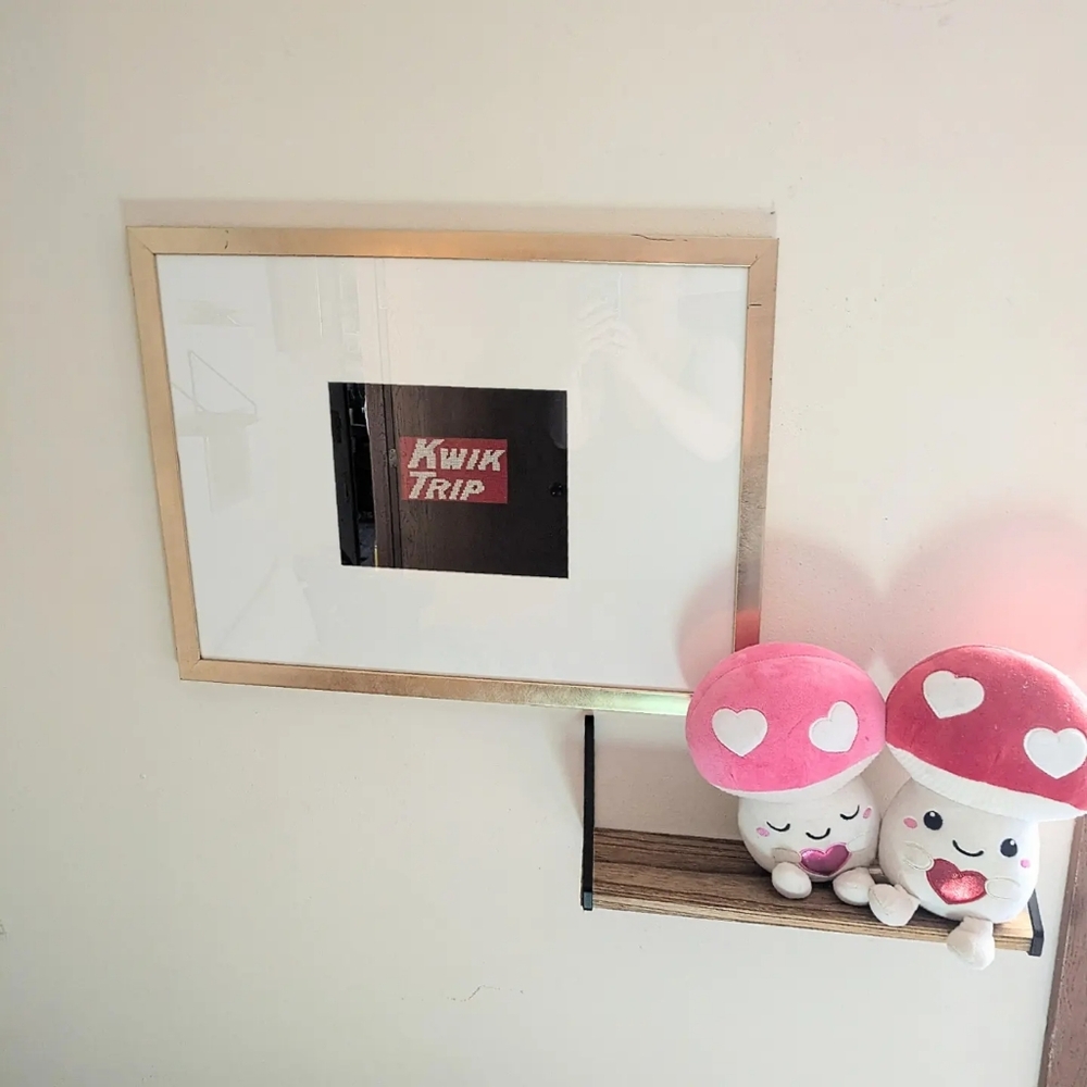 Kwik Trip themed cross stitch wall art